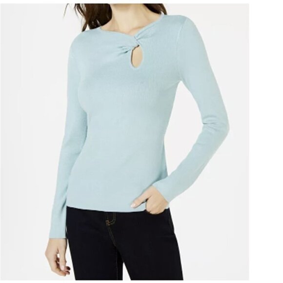 🔥INC Long Sleeve Twist Neckline Green Knit Sweater - Picture 1 of 10